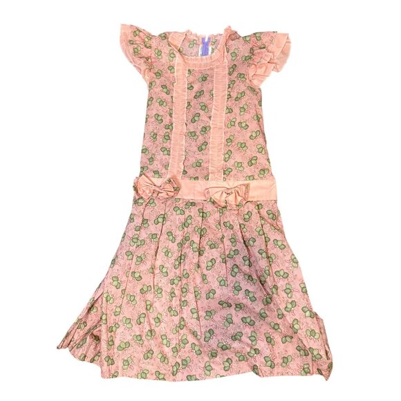 Cranston Village Handmade Vintage-Inspired Pink Strawberry Ruffle Dress  M/L Cos - Picture 1 of 7